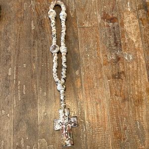 Wooden bead rosary with clay cross 15”